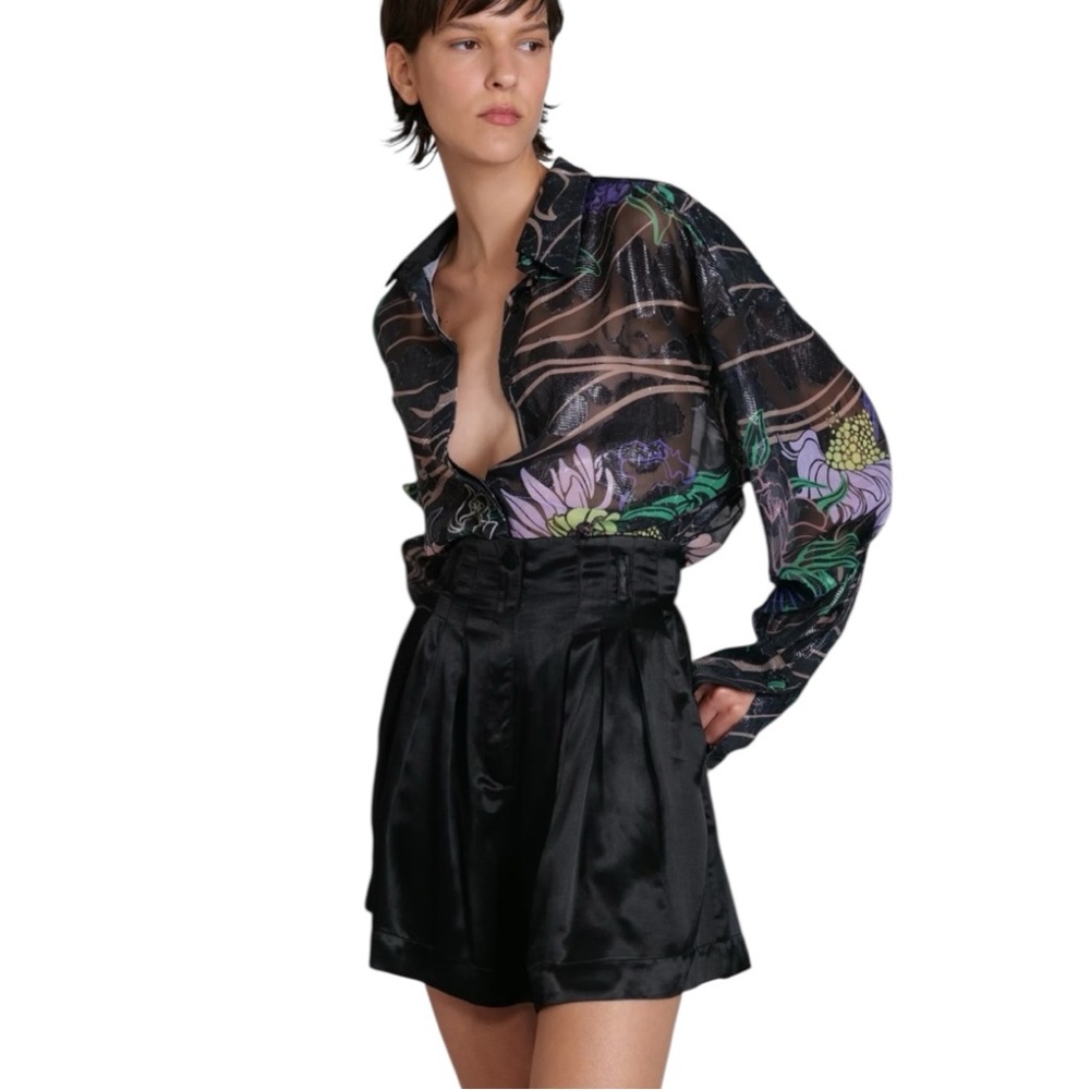 Sabina Musayev Sheer Floral Blouse in Black Multi Size Small